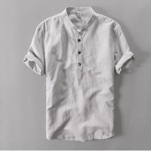 Linen Mandarin Collar Retro Shirt