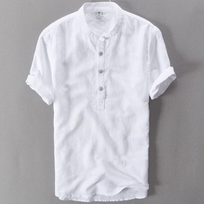 Linen Mandarin Collar Retro Shirt