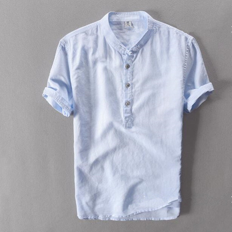 Linen Mandarin Collar Retro Shirt