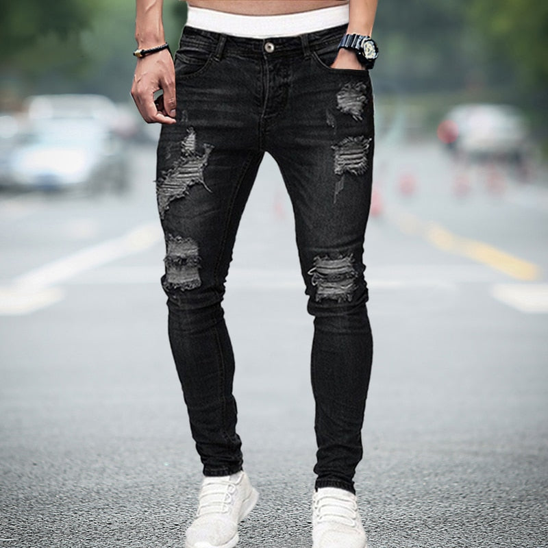 Ripped Stretch Skinny Denim Pants