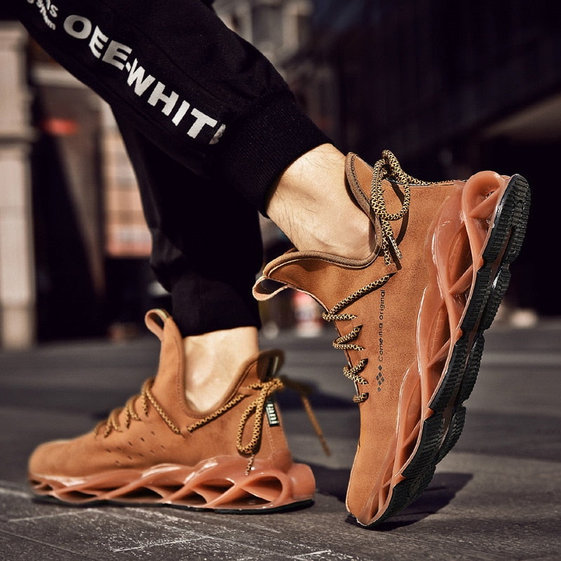 Men's Leather Unique Blade Sole Sneakers