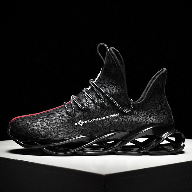 Men's Leather Unique Blade Sole Sneakers