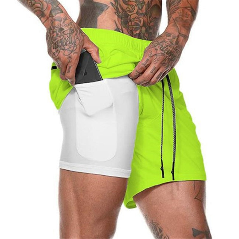 Men 2 in 1 Bodybuilding Workout Quick Dry Shorts