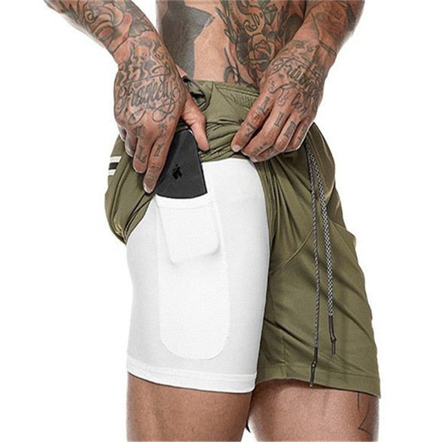 Men 2 in 1 Bodybuilding Workout Quick Dry Shorts