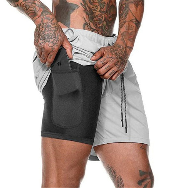 Men 2 in 1 Bodybuilding Workout Quick Dry Shorts