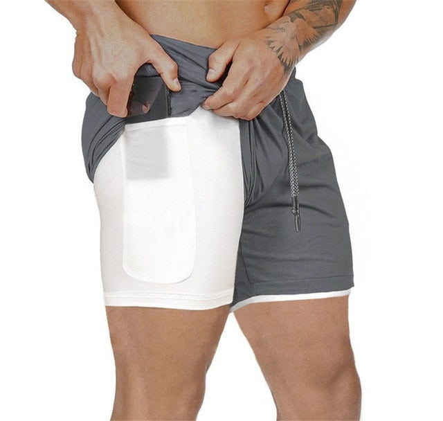 Men 2 in 1 Bodybuilding Workout Quick Dry Shorts