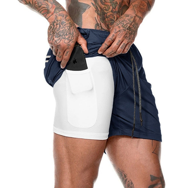 Men 2 in 1 Bodybuilding Workout Quick Dry Shorts