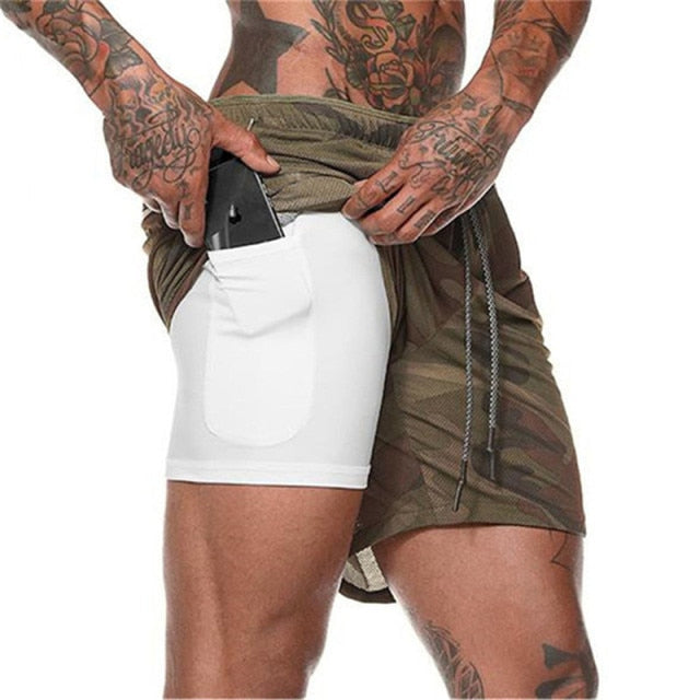 Men 2 in 1 Bodybuilding Workout Quick Dry Shorts