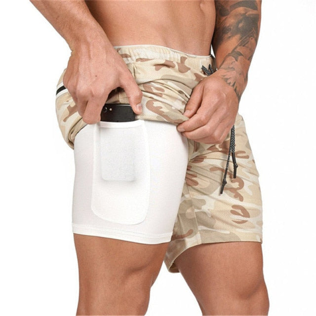 Men 2 in 1 Bodybuilding Workout Quick Dry Shorts