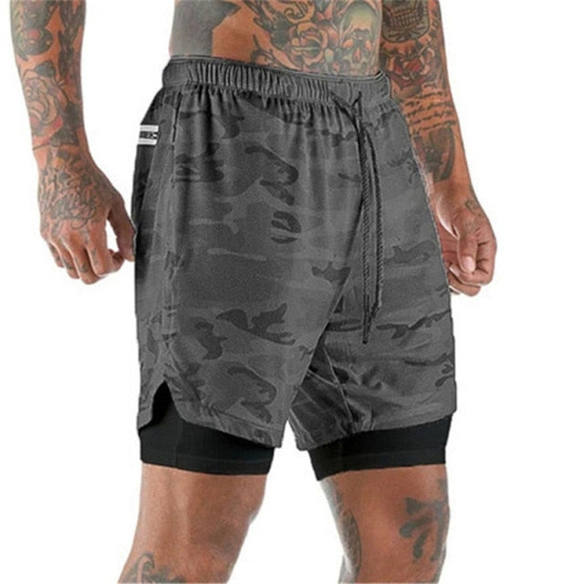 Men 2 in 1 Bodybuilding Workout Quick Dry Shorts